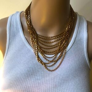 Chain Necklace 12 Strand Vintage Gold Tone- Unsigned